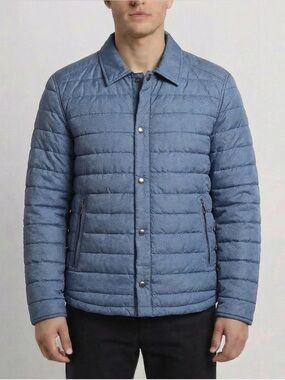 EUC, Massimo Dutti Quilted Light Blue Denim Look Puffer Jacket, Shacket Size L